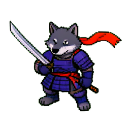 Samurái lobo (16-bit) — sprite pixel art 256×256