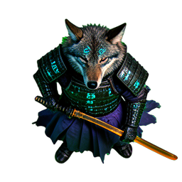 Samurái lobo (Cinemático) — sprite pixel art 256×256
