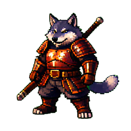 Samouraï loup — sprite pixel art 256×256