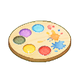 Palette de peinture en bois — sprite pixel art 256×256