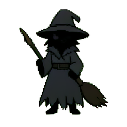 Junge Hexe schwarze Katze — 256×256 Pixel-Art-Sprite