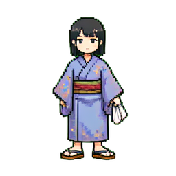 浴衣の少女タオル — 256×256 ピクセルアートスプライト