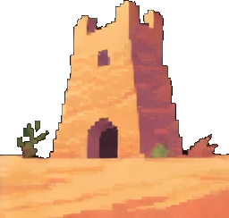 Edificio B del Oasis del Desierto — sprite pixel art 256×384