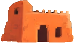 Terracotta-Wüstengebäude A — 152×88 Pixel-Art-Sprite