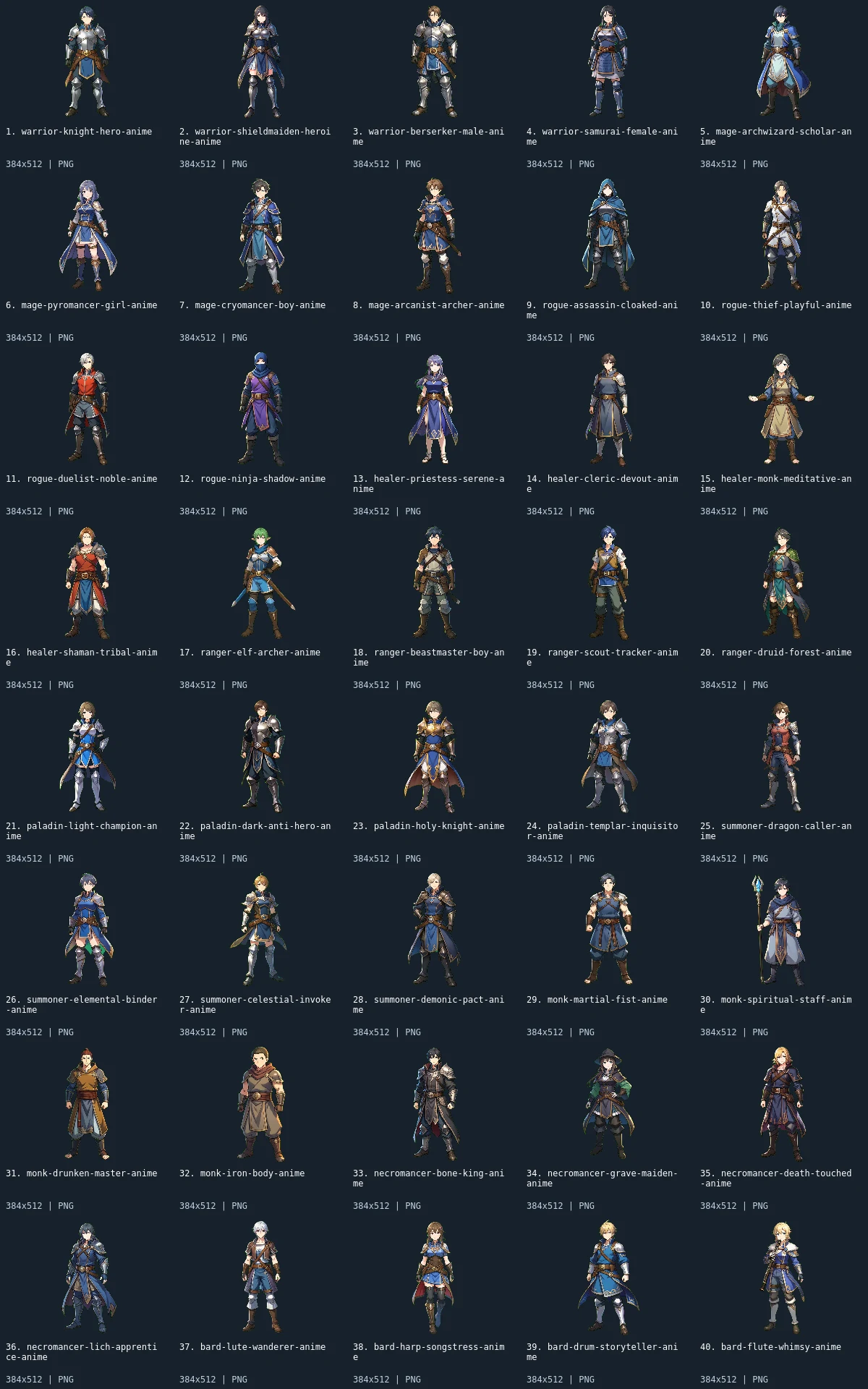 Free Anime Character Sprites: Full-Body Portraits