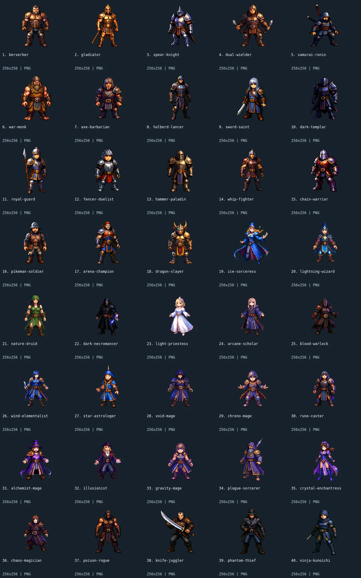 Free RPG Character Sprites: 40 Pixel Art Heroes